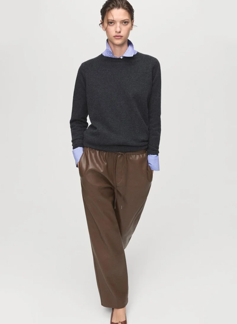 MANGO Leather-effect elastic waist trousers
