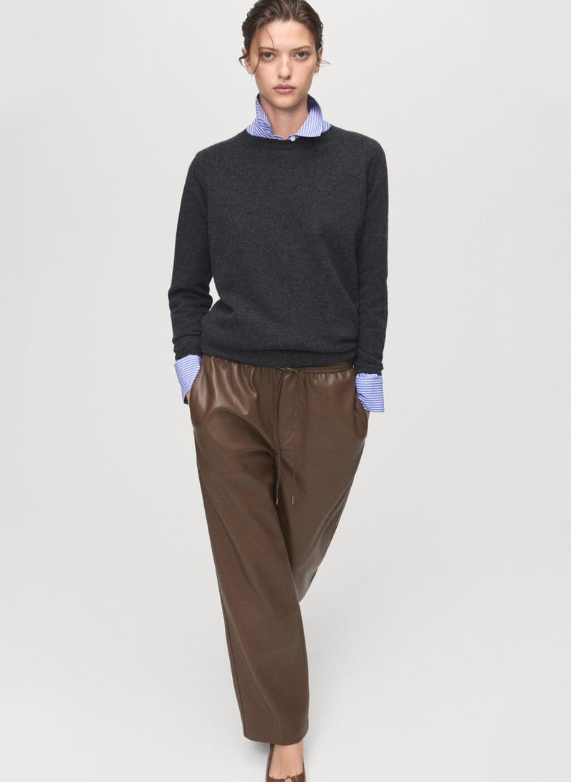 MANGO Leather-effect elastic waist trousers - Image 4