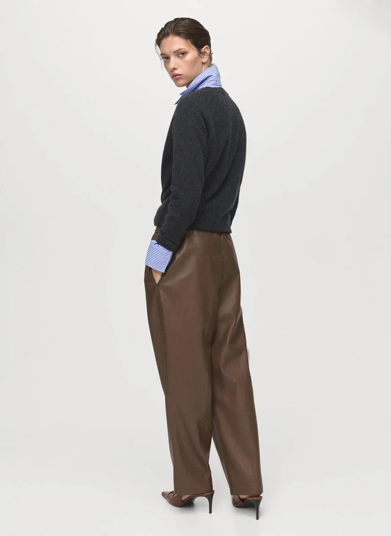 MANGO Leather-effect elastic waist trousers