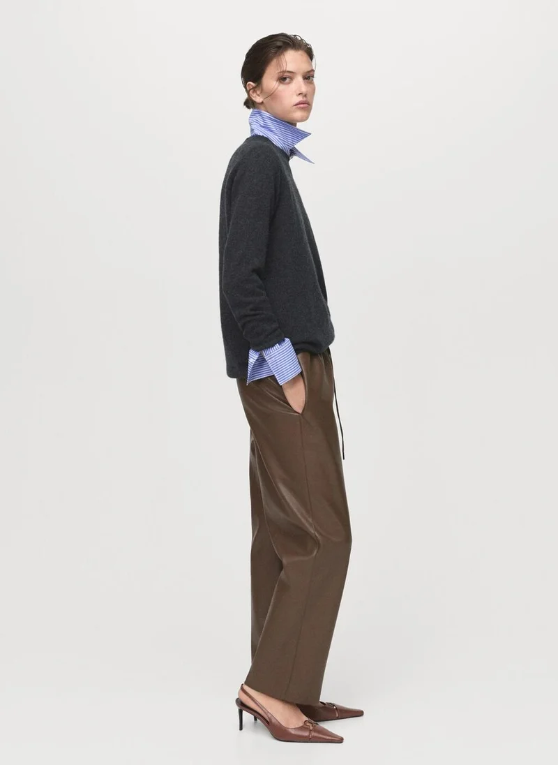 MANGO Leather-effect elastic waist trousers