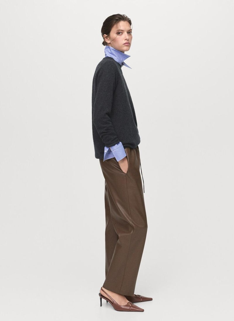 MANGO Leather-effect elastic waist trousers - Image 3