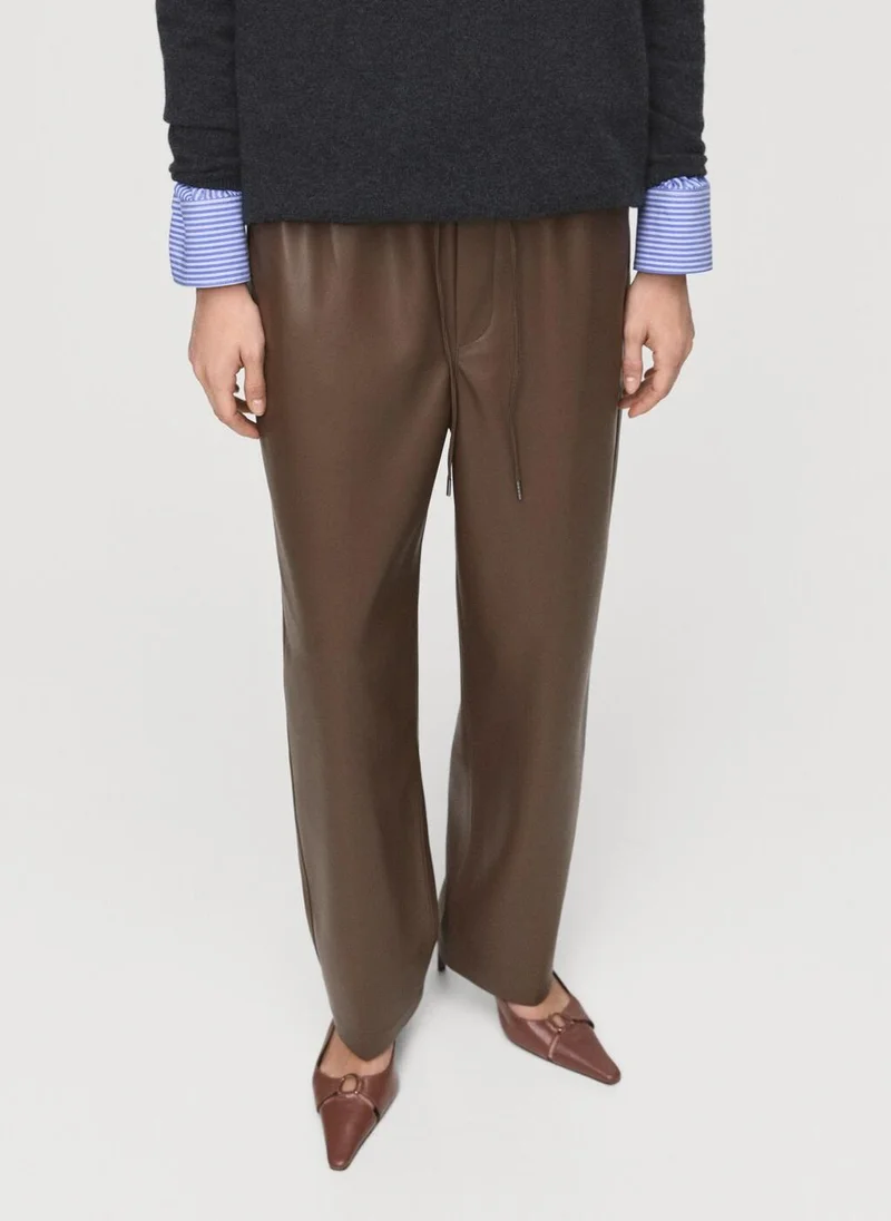 MANGO Leather-effect elastic waist trousers