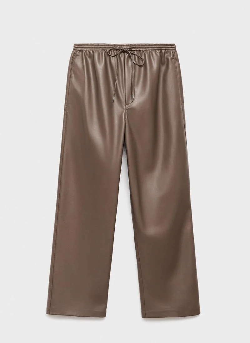 MANGO Leather-effect elastic waist trousers