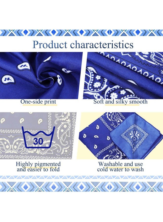 Handepo 100 Pack Bandanas Unisex Paisley Bandanas Bulk Multi Purpose Cowboy Head Wrap Necktie Face Cover Party Supplies, 21.26 inches (Stylish, Blue) - Image 3