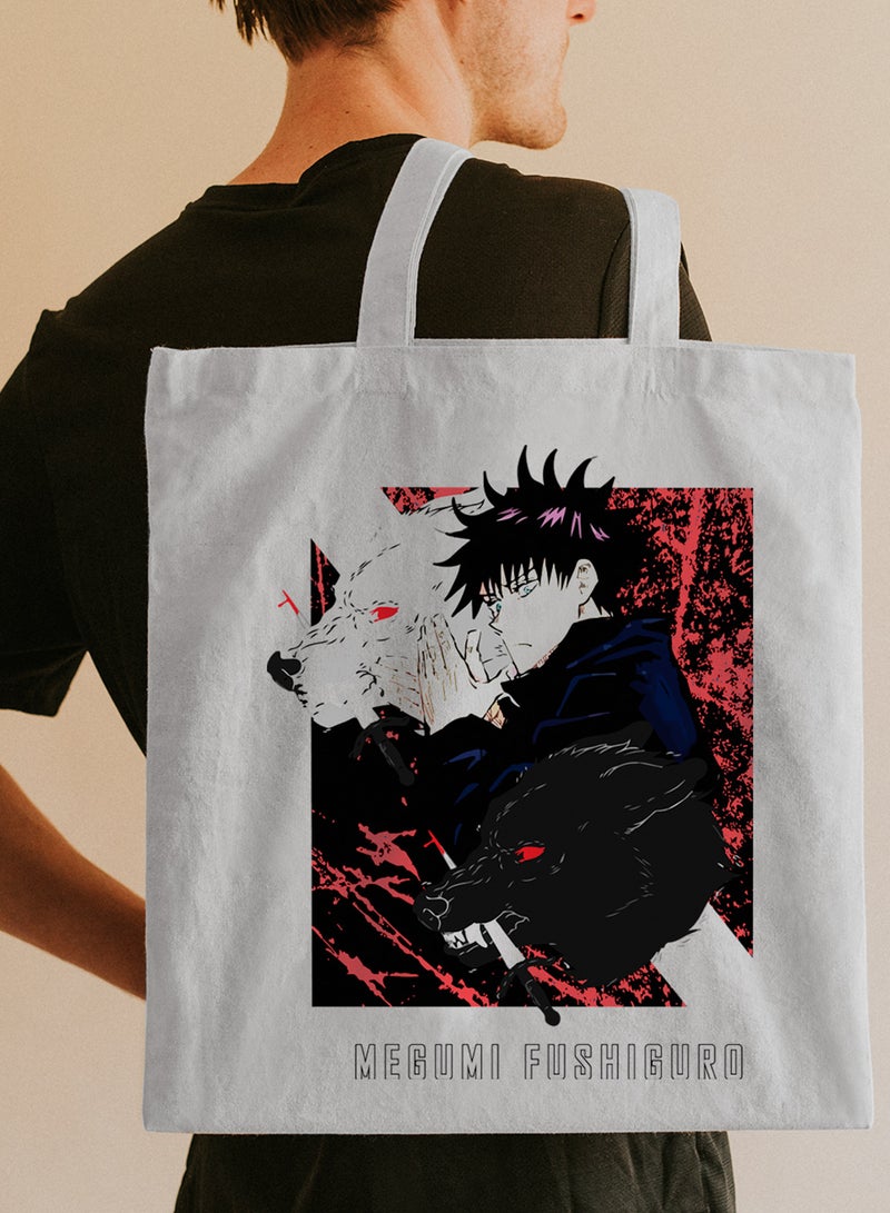 LOWHA Polyester Tote Bag with Shoulder Straps and Jujutsu Kaisen Anime Pattern  - Image 2