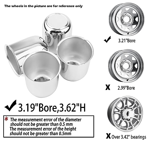 Rheedal 4Pcs 3.19inch Trailer Wheel Center Caps Push Through 3.19" Bore 3.62" Tall Hub Cap for Truck SUV RV Wheel Rim, Chrome Silver Wheel Cover - Image 5