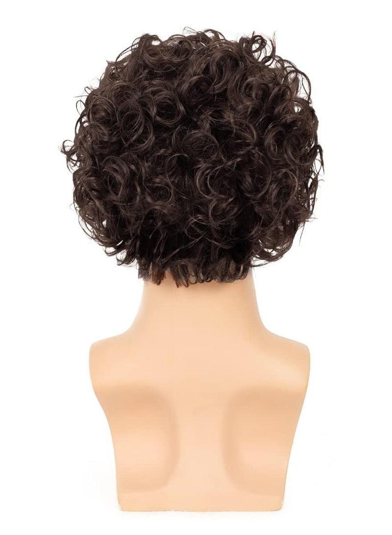NIBEMINENT Mens Wigs Curly Short Brown Layered Wig Syntheric Replacement Cosplay Costume Party Daily Wear Hair with Cap, Natural Looking Heat Resistant Synthetic - Image 4