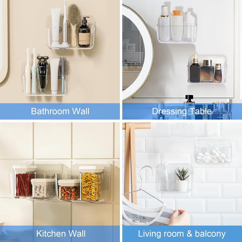 Diesisa 2pc Acrylic Wall Mount Organizer  Acrylic Adhesive Organizer  Clear Shelf  Bathroom Shelves for Wall No Drilling Hang Walls with Self Adhesive Tape  for Bathroom  Kitchen  Living Room - Image 3