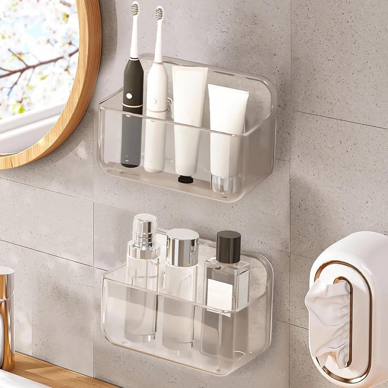 Diesisa 2pc Acrylic Wall Mount Organizer  Acrylic Adhesive Organizer  Clear Shelf  Bathroom Shelves for Wall No Drilling Hang Walls with Self Adhesive Tape  for Bathroom  Kitchen  Living Room - Image 1