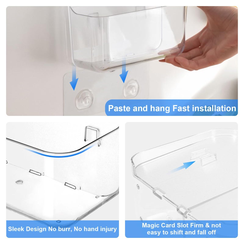 Diesisa 2pc Acrylic Wall Mount Organizer  Acrylic Adhesive Organizer  Clear Shelf  Bathroom Shelves for Wall No Drilling Hang Walls with Self Adhesive Tape  for Bathroom  Kitchen  Living Room - Image 5