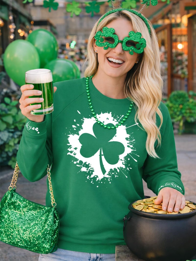 tiqwova St. Patricks Day Shirts for Women, Clover Shamrock Long Sleeve Shirts for Women (St-02-M) - Image 2