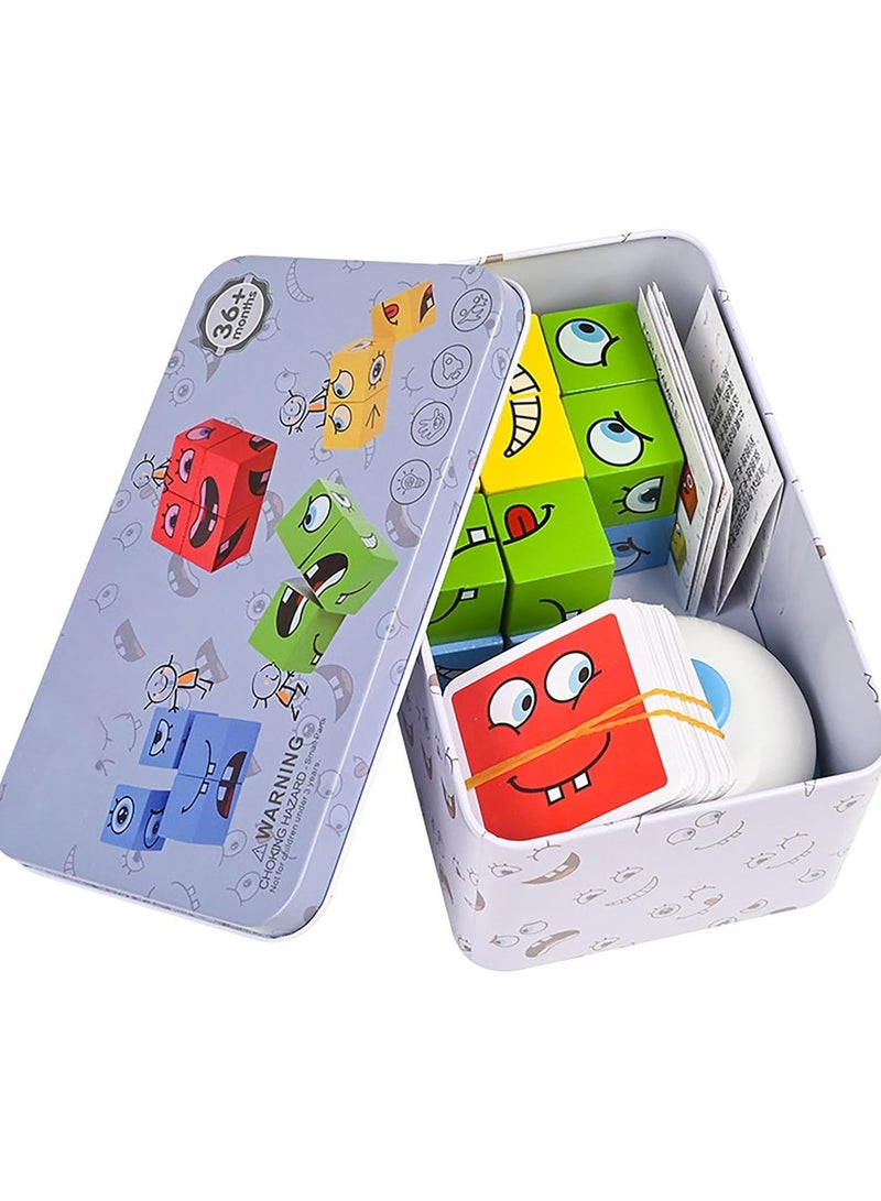 SYXUMLKLS مكعب سحري خشبي يتغير وجهه - لعبة بناء كتل مطابقة لتدريب التفكير المنطقي - لعبة دماغية - ألعاب لوحية تعليمية - ألعاب مونتيسوري للأطفال - Image 3