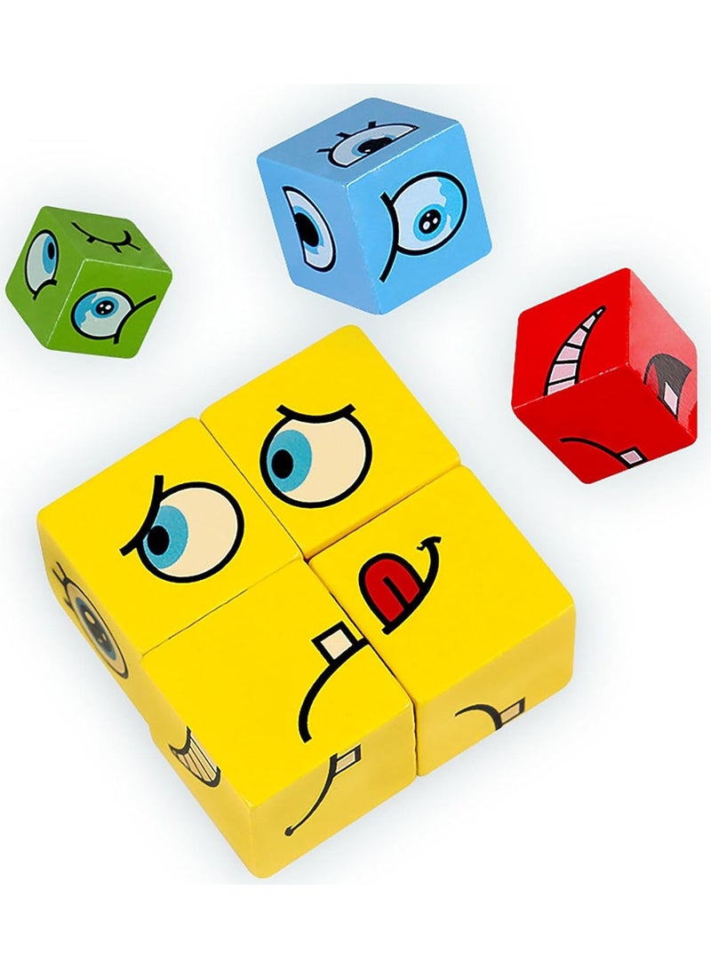SYXUMLKLS مكعب سحري خشبي يتغير وجهه - لعبة بناء كتل مطابقة لتدريب التفكير المنطقي - لعبة دماغية - ألعاب لوحية تعليمية - ألعاب مونتيسوري للأطفال - Image 2