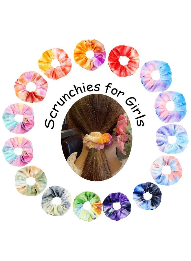 ZOCONE Tie Dye Scrunchies 15 Pcs Velvet Scrunchies For Hair In Gradient Color Soft Rainbow Scrunchy Ponytail Holder Hair Accessories Elastic Hair Bands For Women Girls Tie Dye Party Favors - Image 3