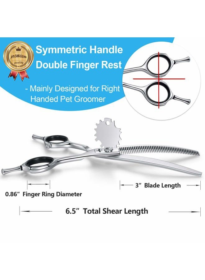 PURPLEBIRD 6.5 Inch Downward Curved Dog Grooming Scissors Pet Thinning Texturizing Shears Professional Safety Blunt Tip Trimming Shearing for Dogs Cats Face Paws Limbs Japanese Stainless Steel Silver - Image 3