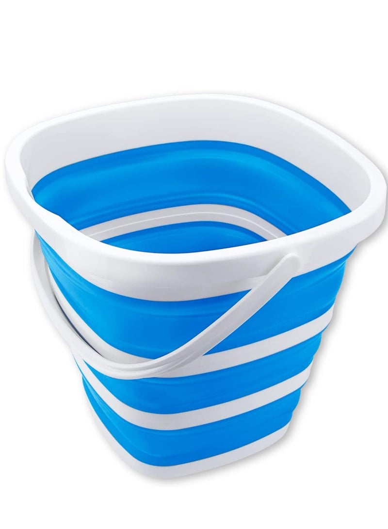 HOOKOR Collapsible Bucket 10L 2.6 Gallon Cleaning Bucket Mop Bucket Folding Foldable Portable Small Plastic Water Supplies for Outdoor Garden Camping Fishing Car Wash Space Saving Square (Blue) - Image 1