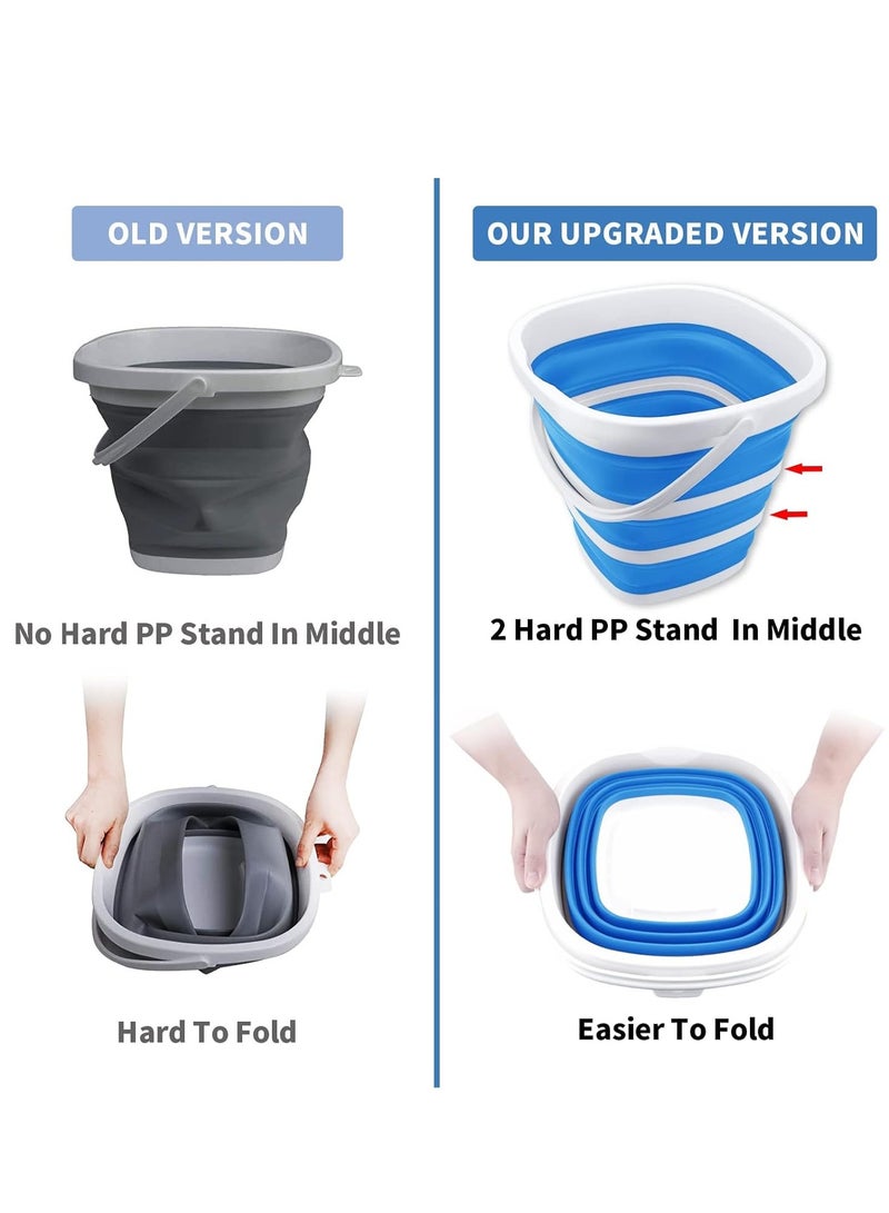 HOOKOR Collapsible Bucket 10L 2.6 Gallon Cleaning Bucket Mop Bucket Folding Foldable Portable Small Plastic Water Supplies for Outdoor Garden Camping Fishing Car Wash Space Saving Square (Blue) - Image 2