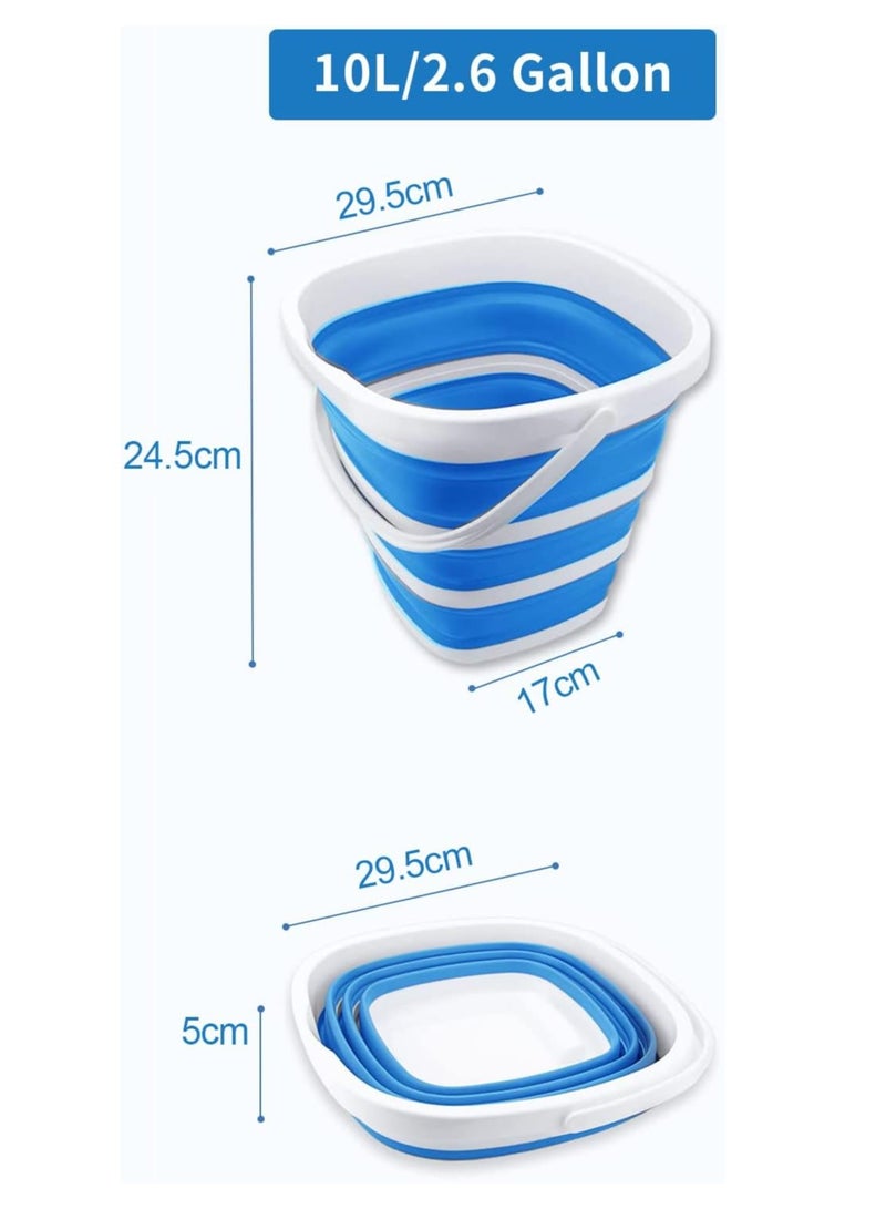 HOOKOR Collapsible Bucket 10L 2.6 Gallon Cleaning Bucket Mop Bucket Folding Foldable Portable Small Plastic Water Supplies for Outdoor Garden Camping Fishing Car Wash Space Saving Square (Blue) - Image 3
