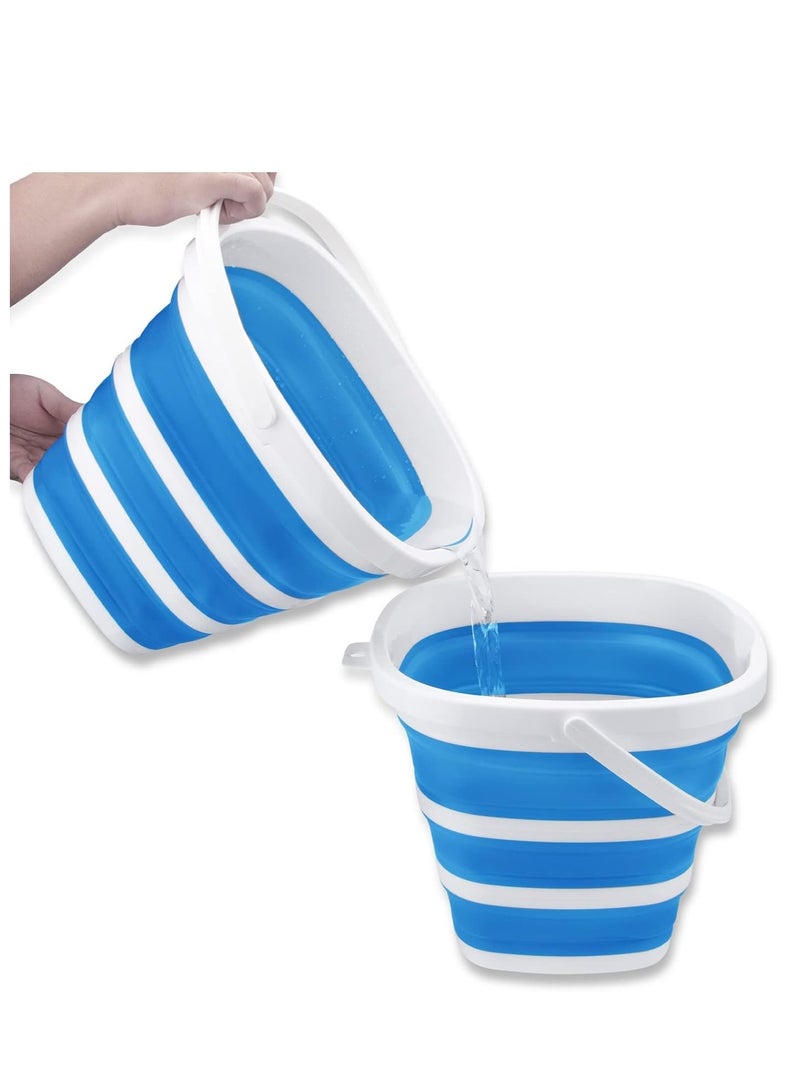 HOOKOR Collapsible Bucket 10L 2.6 Gallon Cleaning Bucket Mop Bucket Folding Foldable Portable Small Plastic Water Supplies for Outdoor Garden Camping Fishing Car Wash Space Saving Square (Blue) - Image 4
