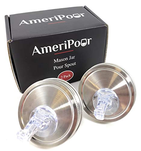 AmeriPour Mason Jar Pour Spouts Stainless With Flap - For Moonshine And Whiskey - Made 100% In The USA. Free Flow Mason Jar Spouts That Don't Leak - No Cracks, Just A Perfect Cocktail Pour Everytime. 2 Pack - Image 1