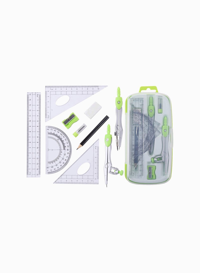 SYOSI Math Geometry Kit Sets 10 Piece Student Supplies with Shatterproof Storage Box, Includes Rulers, Protractor, Compass, Eraser, Pencil Sharpener, Lead Refills, Pencil, for Drafting and Drawings - Image 2