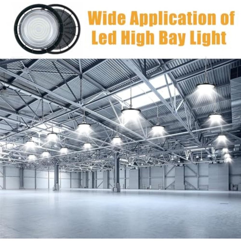 100W High Bay Super Bright، أبيض 6500K UFO High Bay LED أضواء المحلات التجارية، أضواء المستودعات، IP65 إضاءة UFO المقاومة للماء للمستودعات التجارية/ورشة العمل/مصنع المرآب/صالة الألعاب الرياضية، ضمان لمدة عام - Image 4