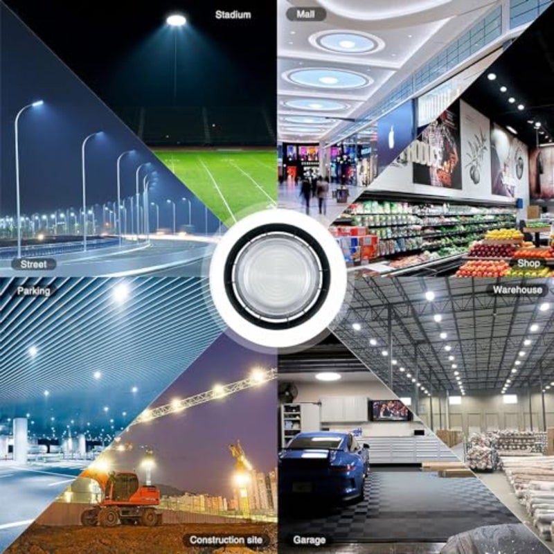 100W High Bay Super Bright، أبيض 6500K UFO High Bay LED أضواء المحلات التجارية، أضواء المستودعات، IP65 إضاءة UFO المقاومة للماء للمستودعات التجارية/ورشة العمل/مصنع المرآب/صالة الألعاب الرياضية، ضمان لمدة عام - Image 3