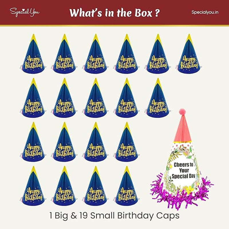 SpecialYou.in Special You Birthday Caps for Kids Pack of 20 (19 Small, 1 Big), Birthday Hats for Kids, Party Hats for Kids Birthday, Birthday Props for Kids, Birthday Caps for Party - Image 3