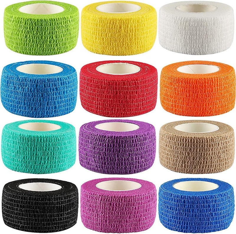 12Pack 1 x 5 Yards Self Adhesive Bandage Wrap Elastic Self Breathable Self Adherent Wrap for Pets Athletic Cohesive Bandage for First Aid Sports Injury Protection 12Color