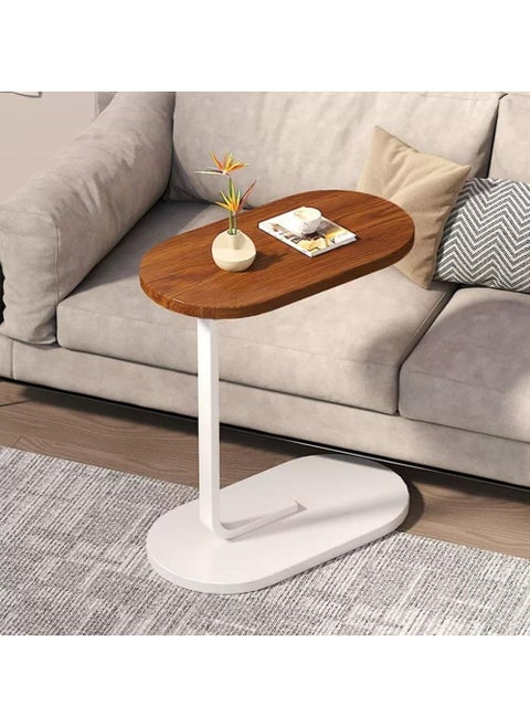 C Shaped Side Table Sofa Side Table Couch Side Tables That Slide Under,End Table,Laptop Coffee and Snack Side Tables Wooden Table,Small Table For Balcony Living Room Bedroom (Brown & White)
