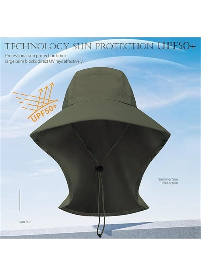 yongsheng Travel Camping Adjustable Wide Brim Sun Hat，Sun Hat with Neck Flap,Protective Wide Brim Breathable Fishing Hiking Hats  - Image 3