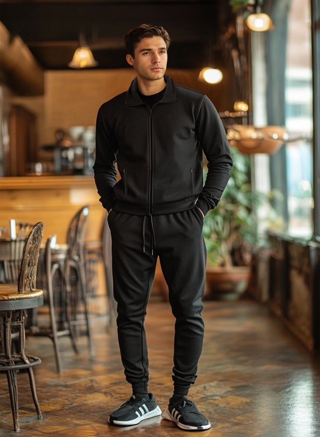 trendyol Black Regular/Normal Cut Zippered Basic Tracksuit TMNAW25EM00005 - Image 1