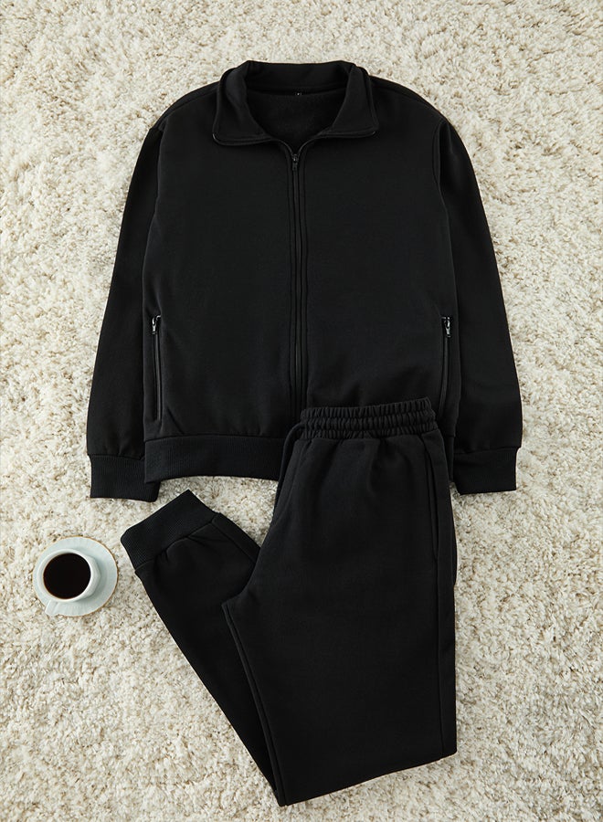 trendyol Black Regular/Normal Cut Zippered Basic Tracksuit TMNAW25EM00005 - Image 2