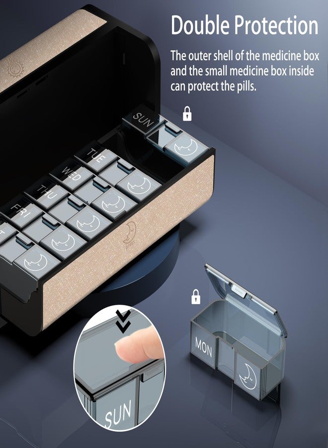 TALVOLC M Weekly Pill Organizer, Travel AM PM Pill Box 7 Day, Large Removable 2 Times a Day Medicine Case, Luxury Twice Daily Portable Foldable Vitamin Dispenser for Supplement (Gold) - Image 4