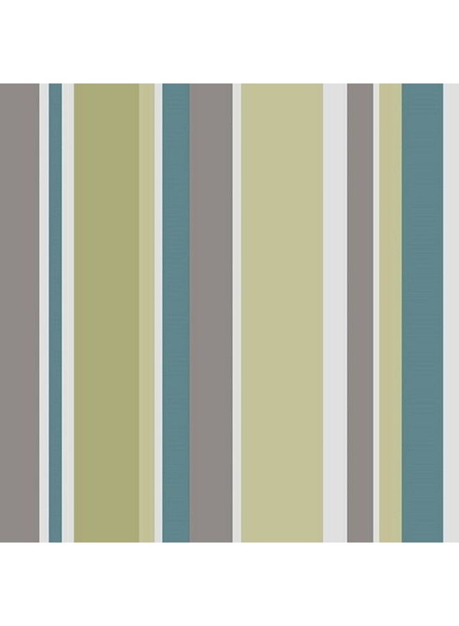 JAMEEL Wide Stripe Wallpaper - Green, Blue, Gray And White Repeating Vertical Pattern - Stylish Nursery And Playroom Decor 