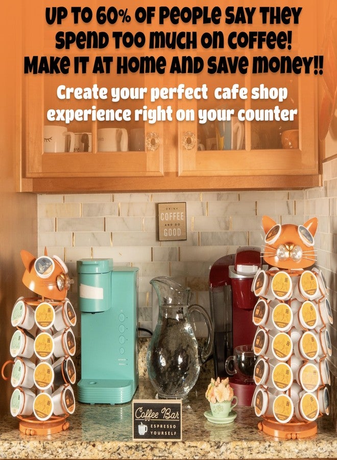 Made Easy Kit Carousel Coffee Pod Holder, Compatible with Keurig K-Pods K-Cups, Countertop Rack Storage Organizer, Metal Home and Kitchen Decor, Capsule Café Station Bar (Large, Orange Cat) - Image 2