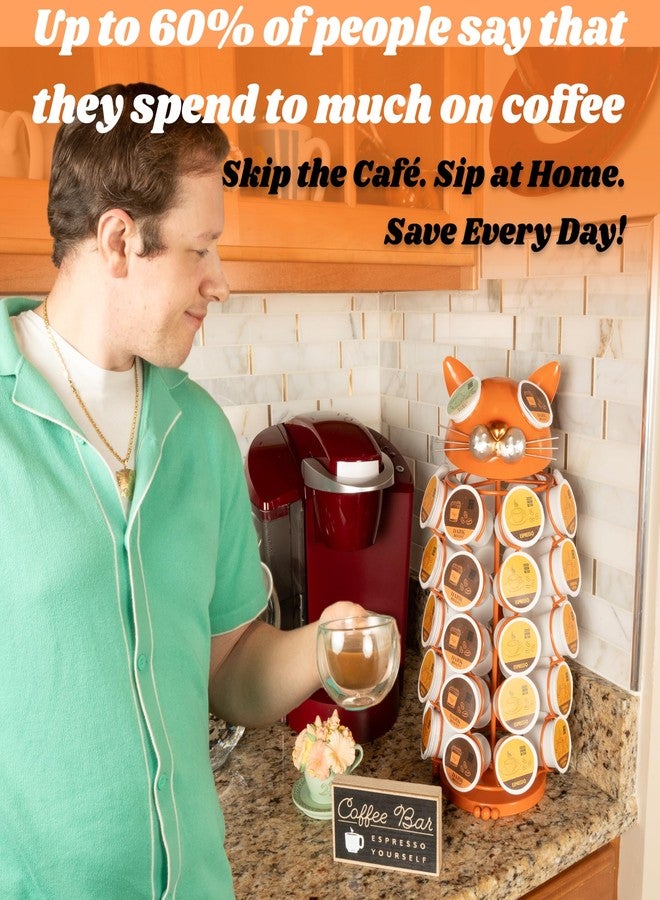 Made Easy Kit Carousel Coffee Pod Holder, Compatible with Keurig K-Pods K-Cups, Countertop Rack Storage Organizer, Metal Home and Kitchen Decor, Capsule Café Station Bar (Large, Orange Cat) - Image 4