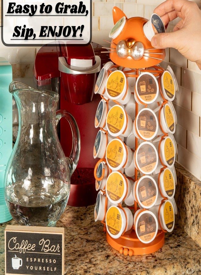 Made Easy Kit Carousel Coffee Pod Holder, Compatible with Keurig K-Pods K-Cups, Countertop Rack Storage Organizer, Metal Home and Kitchen Decor, Capsule Café Station Bar (Large, Orange Cat) - Image 5