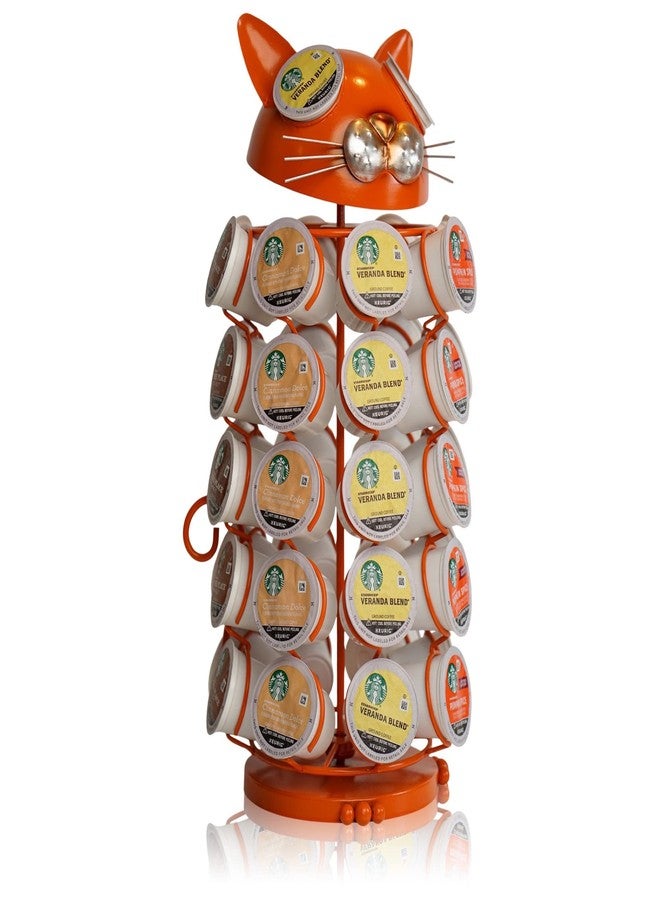 Made Easy Kit Carousel Coffee Pod Holder, Compatible with Keurig K-Pods K-Cups, Countertop Rack Storage Organizer, Metal Home and Kitchen Decor, Capsule Café Station Bar (Large, Orange Cat) - Image 1