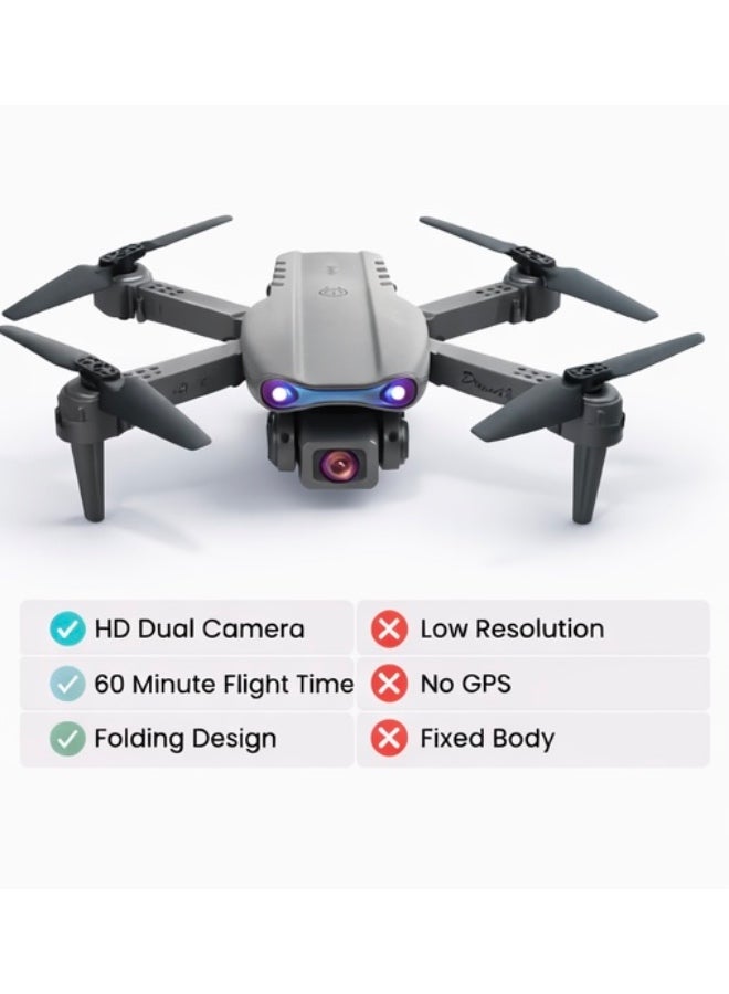 ELTRAZONE E99 Foldable Dual Camera Drone with HD Camera 2.4GHz RC Quadcopter with App Control Real Time Transmission LED Lights and One key Return - Image 2