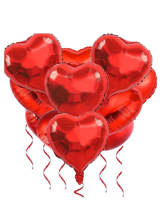 10 Pcs 18 Inch Red Heart Foil Balloons Love Heart Shaped Aluminum Balloons - Image 1