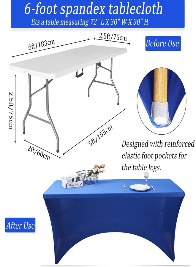 Fivenl 6FT Spandex Table Cover Table Cloth for Folding Tables Fitted Rectangular Tablecover Washable Wrinkle Resistant Polyester Stretch Tablecloth Protector for Wedding Banquet Party (4 Pack, Royal Blue) - Image 2