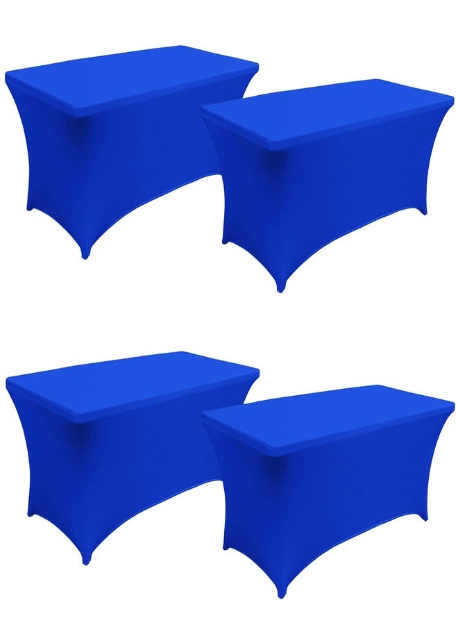 Fivenl 6FT Spandex Table Cover Table Cloth for Folding Tables Fitted Rectangular Tablecover Washable Wrinkle Resistant Polyester Stretch Tablecloth Protector for Wedding Banquet Party (4 Pack, Royal Blue) - Image 1