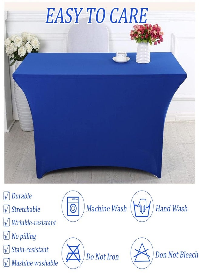 Fivenl 6FT Spandex Table Cover Table Cloth for Folding Tables Fitted Rectangular Tablecover Washable Wrinkle Resistant Polyester Stretch Tablecloth Protector for Wedding Banquet Party (4 Pack, Royal Blue) - Image 5