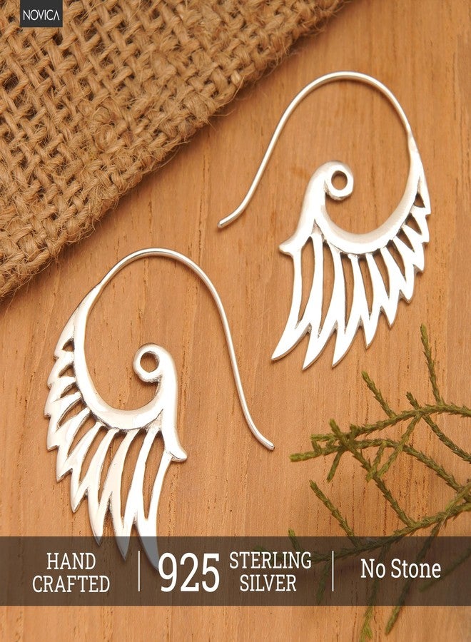 نوفيكا أقراط حلقية من الفضة الإسترليني عيار 925 مصنوعة يدويًا من نوفيكا | أقراط نصف حلقية بتصميم متموج عتيق | بالي | أقراط متدلية | جمال مجنح - Image 5