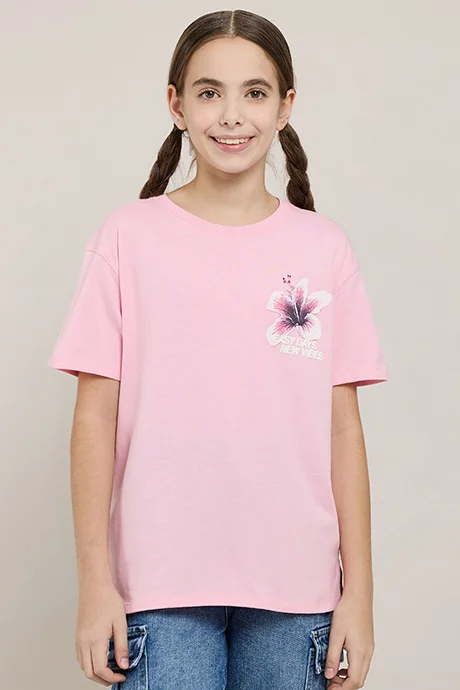 أر أند بي Printed T-Shirt with Crew Neck and Short Sleeves