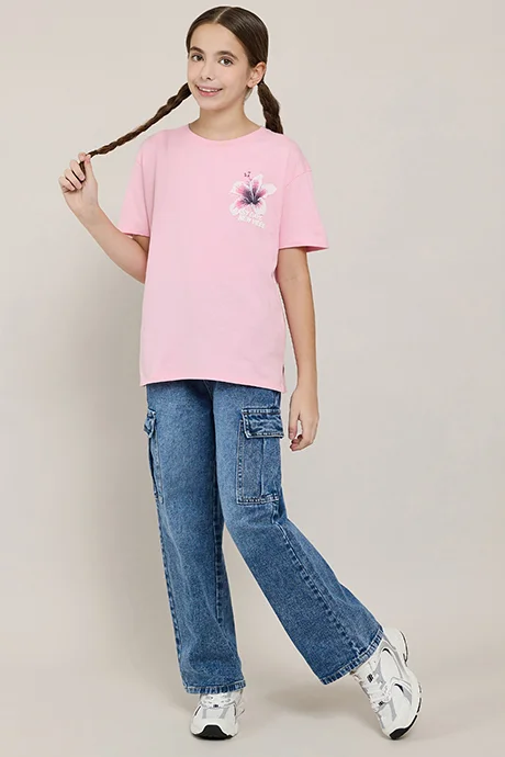 أر أند بي Printed T-Shirt with Crew Neck and Short Sleeves