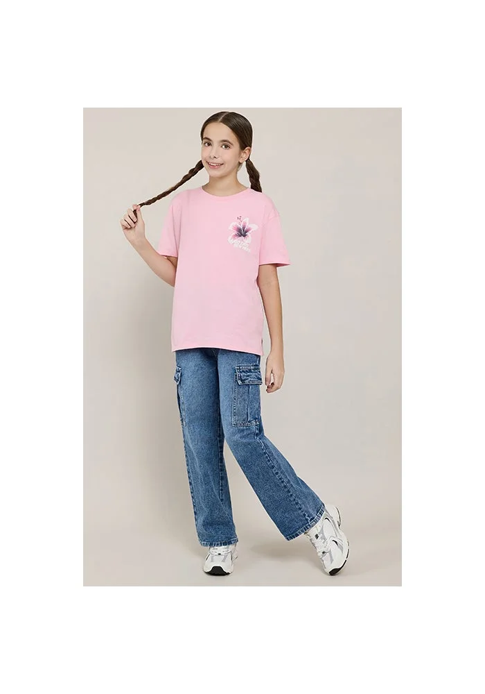 أر أند بي Printed T-Shirt with Crew Neck and Short Sleeves
