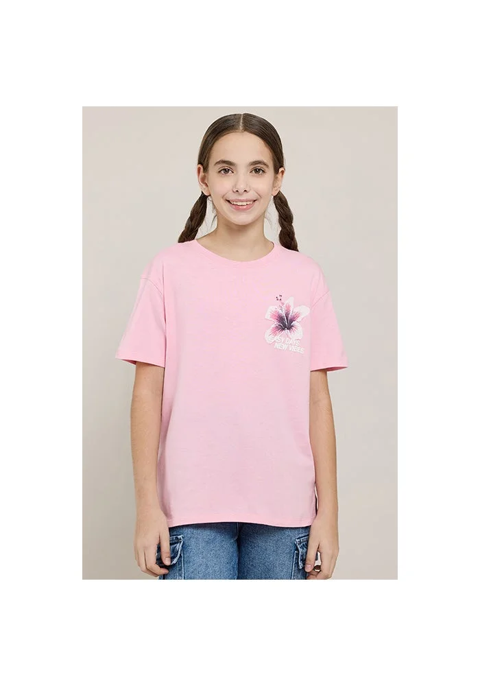 أر أند بي Printed T-Shirt with Crew Neck and Short Sleeves