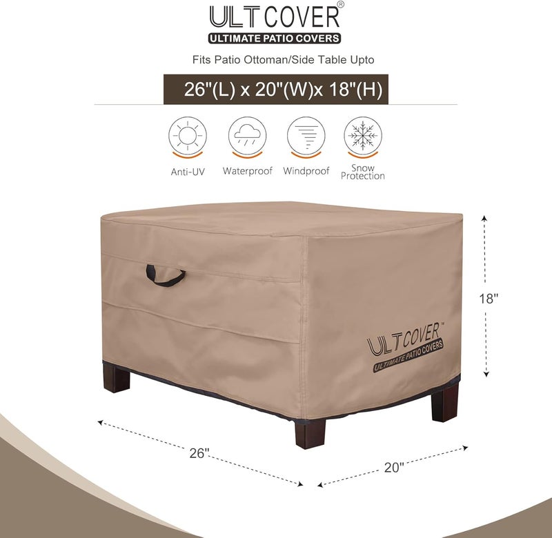 ULTCOVER غطاء مقاوم للماء لأريكة الحديقة، مستطيل الشكل، لطاولات جانبية خارجية، أبعاد 26 بوصة طولًا × 20 بوصة عرضًا × 18 بوصة ارتفاعًا - Image 2